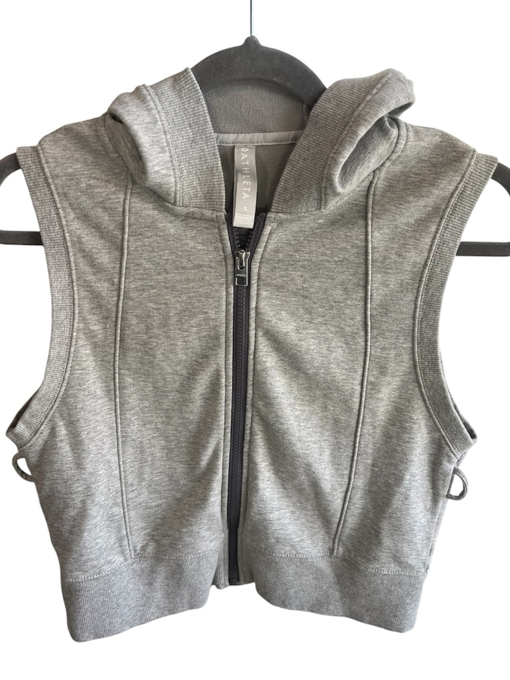 Athleta Hooded Grey Full Zip Cropped‎ Vest Size Small Athletic